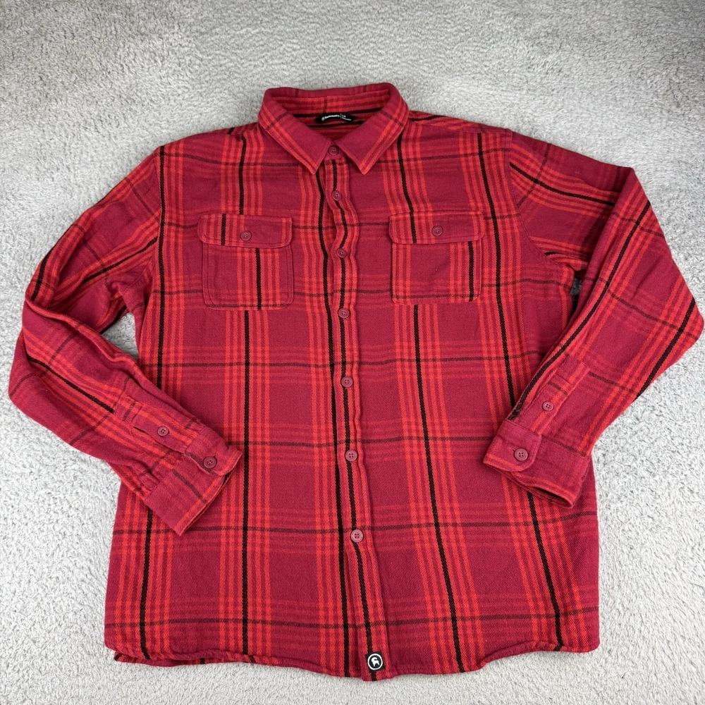 Backcountry Shirt Mens Large Red Plaid Flannel Flap Pockets Button Up Cotton